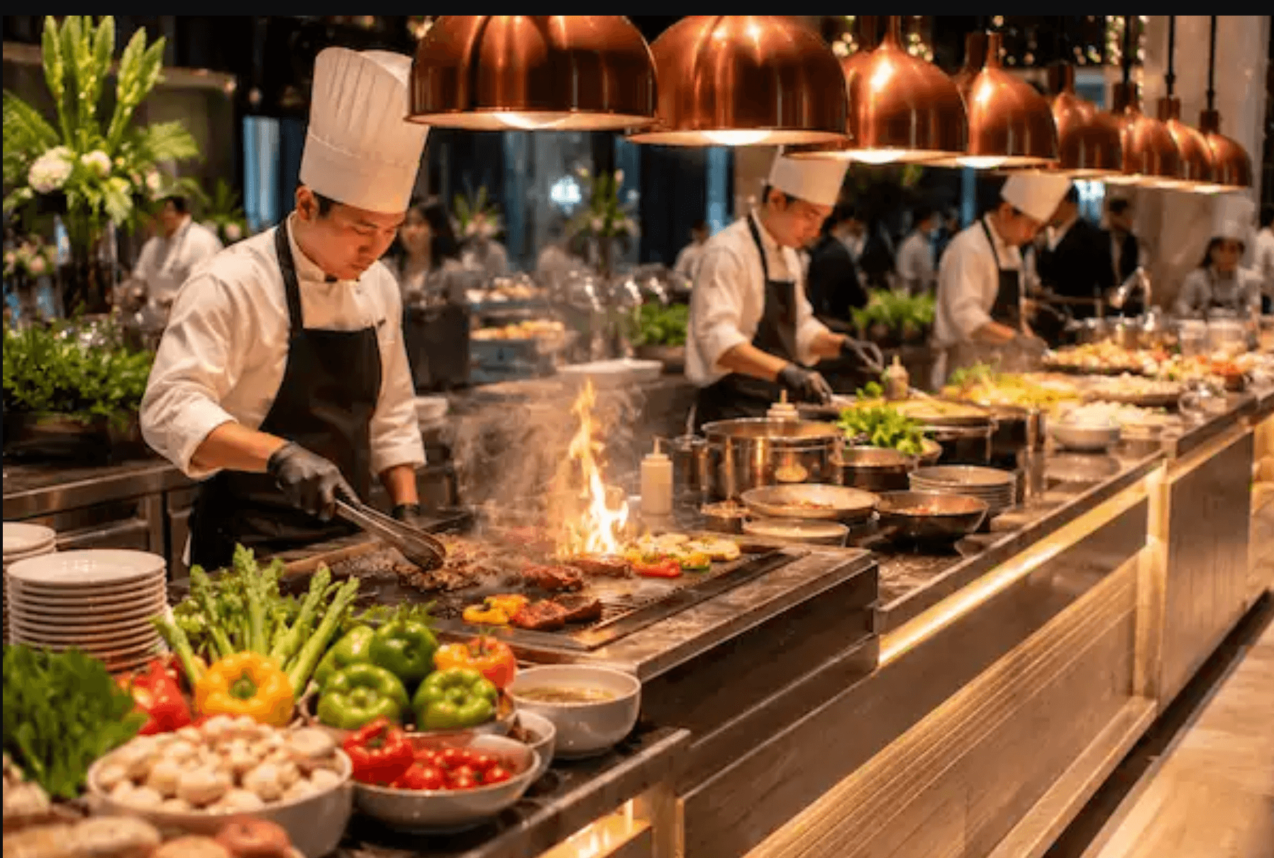 Live food cooking station catering